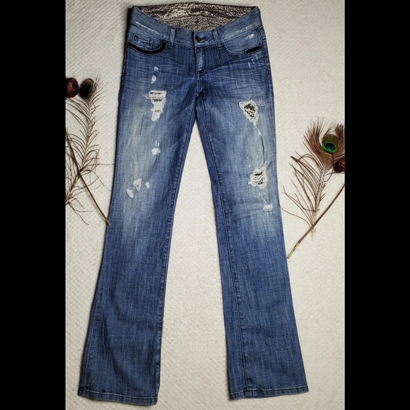 Guess by Marciano Y2K Low Rise Leopard Distressed Jeans - Picture 1 of 10
